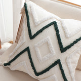 SOGA 2X Boho Tufted Cushion 45cm Tassel Beige Green Geometric Chevron Throw Pillow