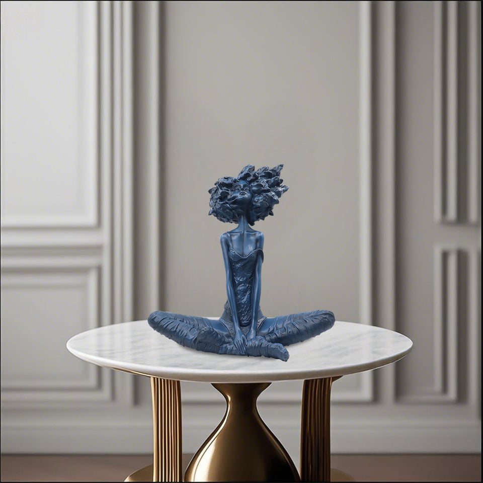 SOGA 59cm Blue Resin Sculpture Abstract Yoga Girl Design for Home Decor