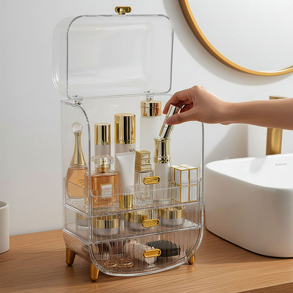 SOGA 2X 3 Tier Transparent Multifunctional Countertop Cosmetic Storage Makeup Perfume Skincare Display Stand Shelf Drawer Type Organiser