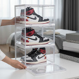 SOGA  2X 3 Tier Transparent Portable Shoe Organiser Sneaker Footwear Folding Plastic Bin Stackable Storage Box with Magnetic Door