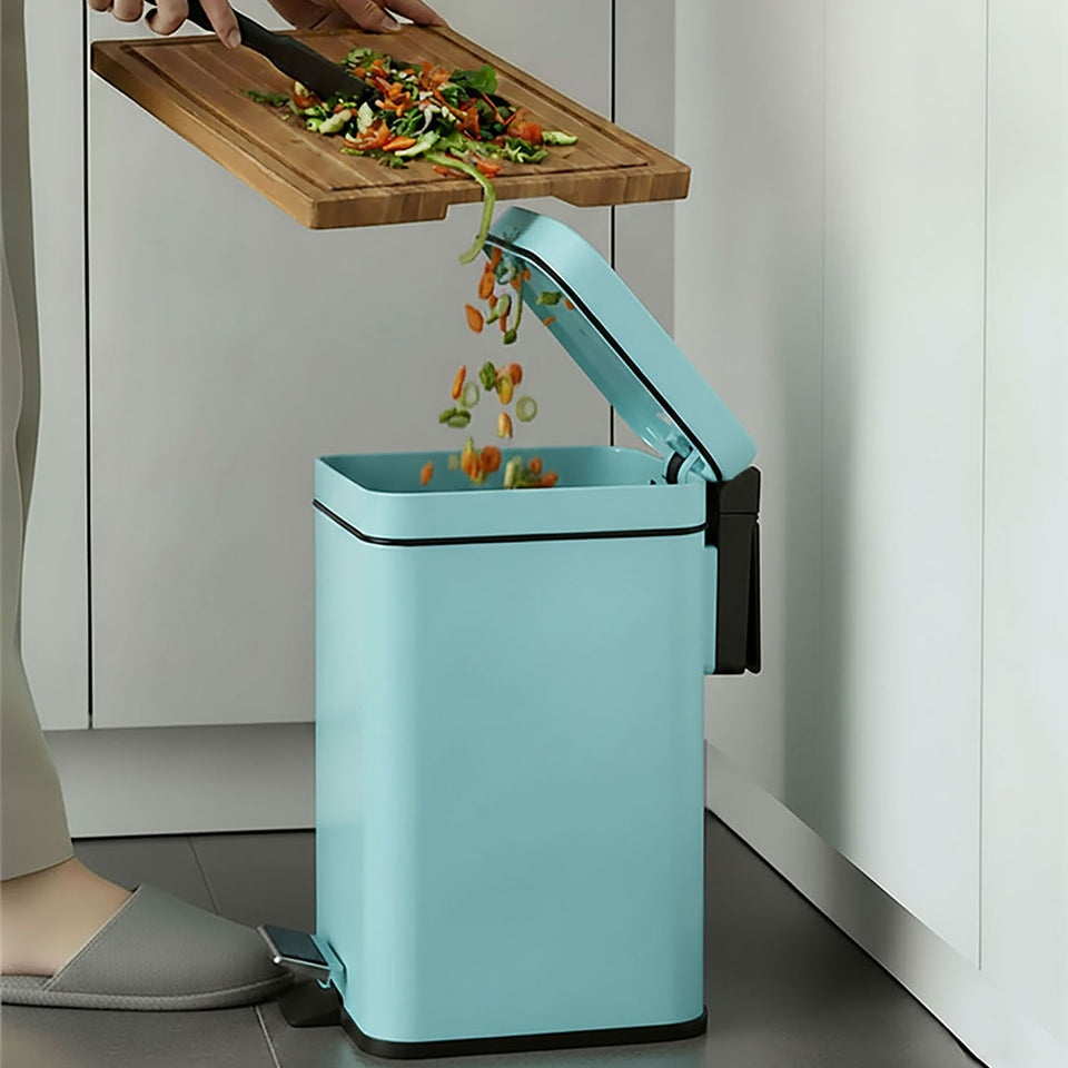 SOGA Foot Pedal Stainless Steel Rubbish Recycling Garbage Waste Trash Bin Square 6L Blue