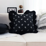 SOGA 2X 45cm Throw Pillow Black Ruffled Square Decorative Cushion for Rose Lovers Cozy Home Decor