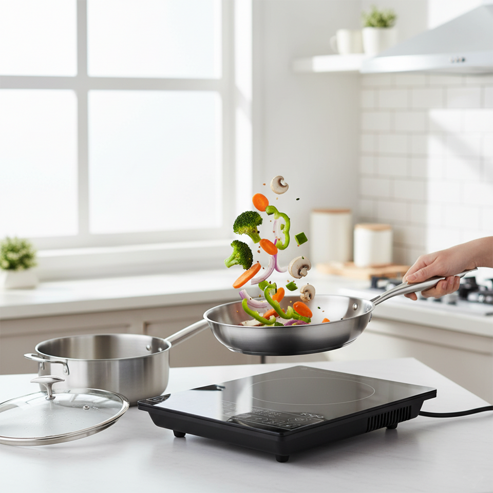 SOGA Kitchenware Bundle – Smart Induction Cooktop, 30cm Saucepan & 28cm Fry Pan