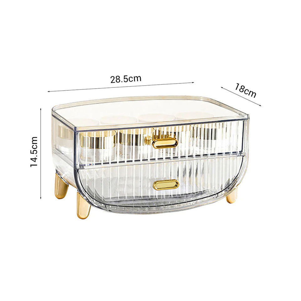 SOGA 2X 2 Tier Transparent Multifunctional Countertop Cosmetic Storage Makeup Skincare Holder Jewelry Cabinet Bathroom Desk Drawer Vanity Organiser
