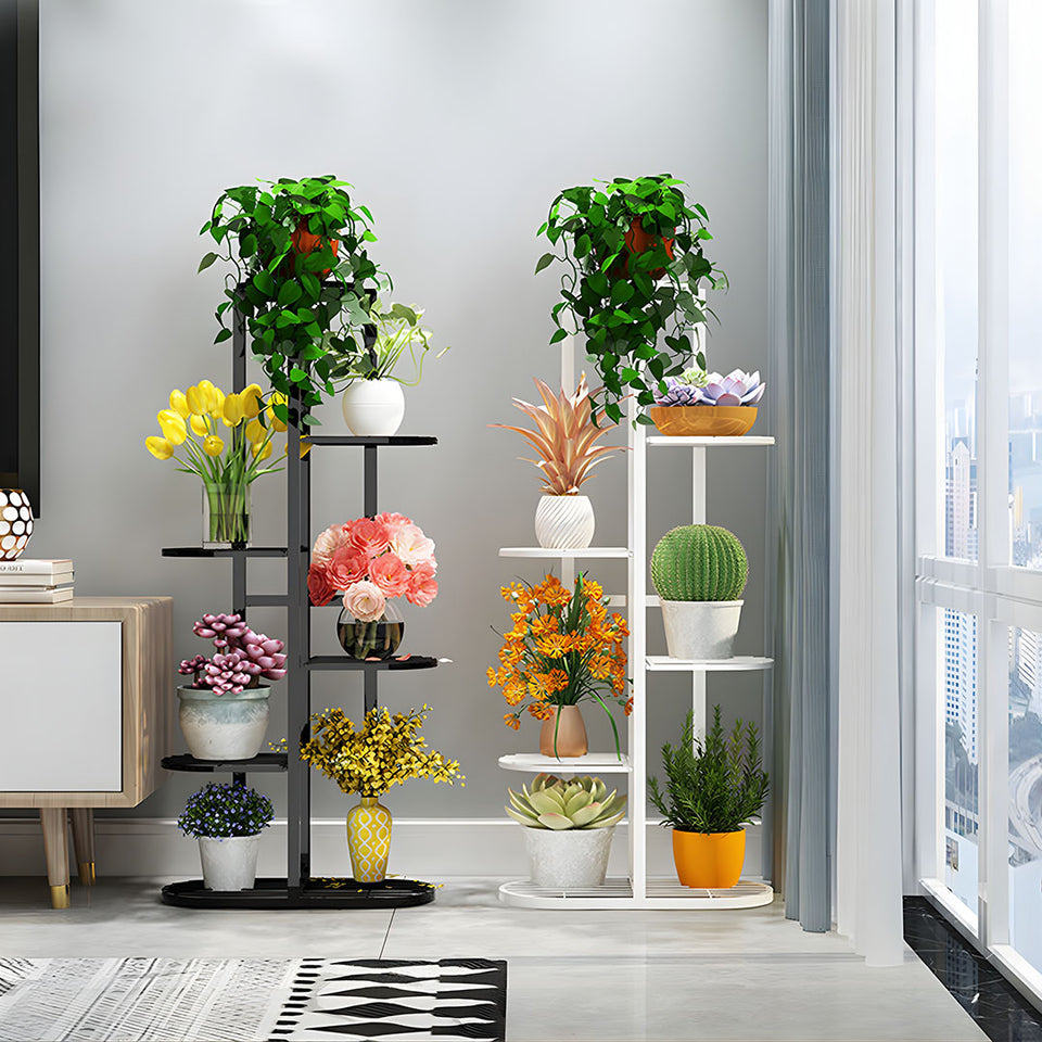 SOGA 8-Tier 9-Pot White Metal Plant Rack Flowerpot Display Stand