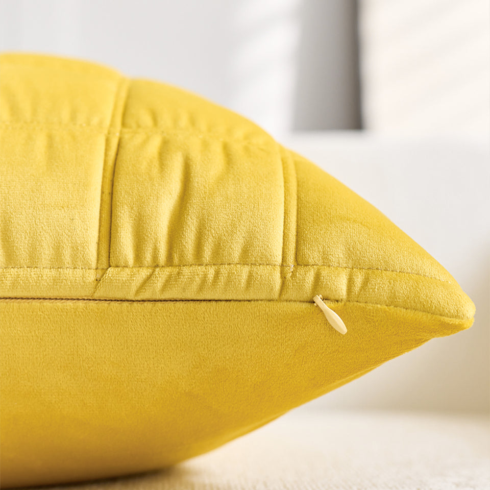 SOGA 30cm Yellow Quilted Grid Pattern Decorative Throw Pillow