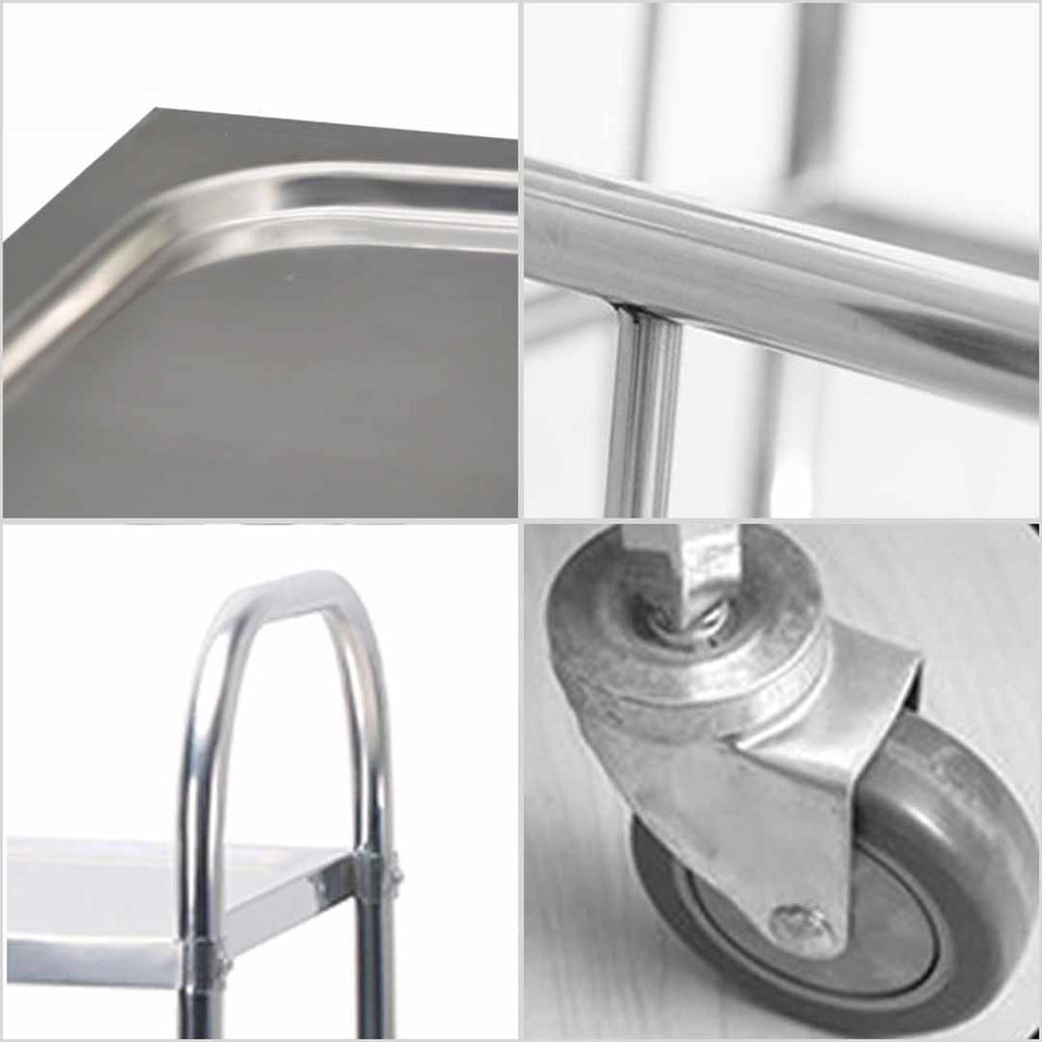 SOGA 2 Tier Stainless Steel Round Kitchen Trolley 86x54x94cm