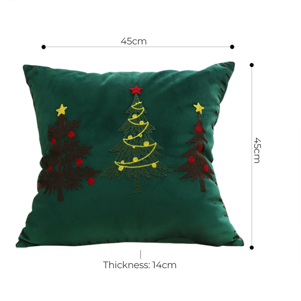 SOGA 2-Pack 45cm Green Christmas Tree Embroidered Throw Pillows