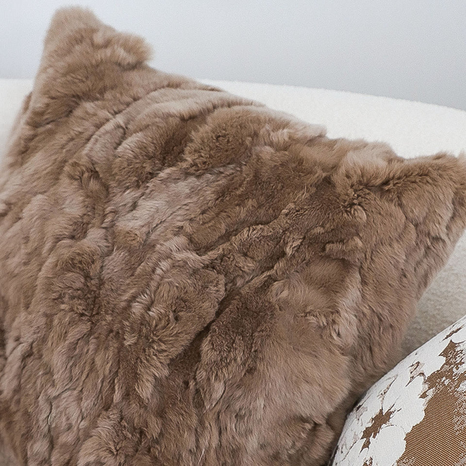 SOGA 50cm Luxurious Taupe Faux Fur Plush Textured Throw Pillow