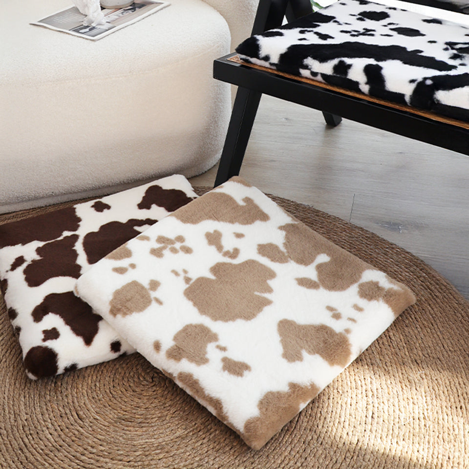 SOGA Brown Cow Print Square Cushion Soft Leaning Plush Backrest Throw Seat Pillow