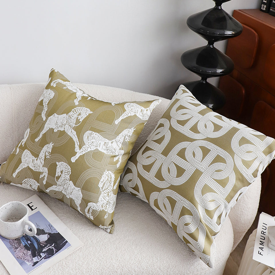 SOGA 2X 50cm Artistic Olive Green White Geometric Pattern Throw Pillow