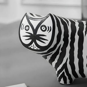 SOGA 47cm Elongated Black and White Striped Cat Resin Sculpture for Modern Home Decor