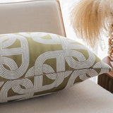 SOGA 2X 35cm Artistic Olive Green White Geometric Pattern Throw Pillow