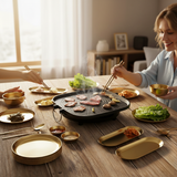 SOGA Kitchenware Bundle – Square Portable Korean BBQ Stove, Gold Grilling Plate & Nordic Plate Set