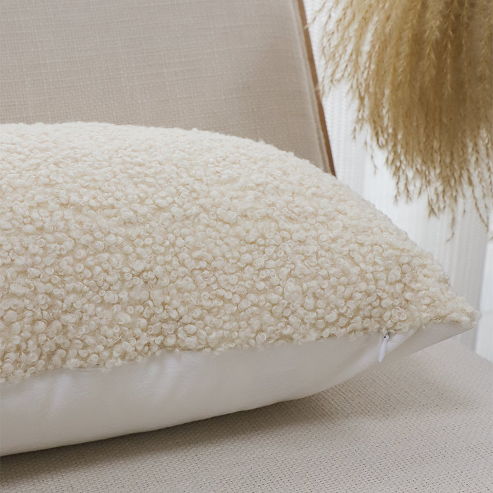 SOGA 2X 30cm Cream Boucle Textured Fluffy Decorative Throw Pillow