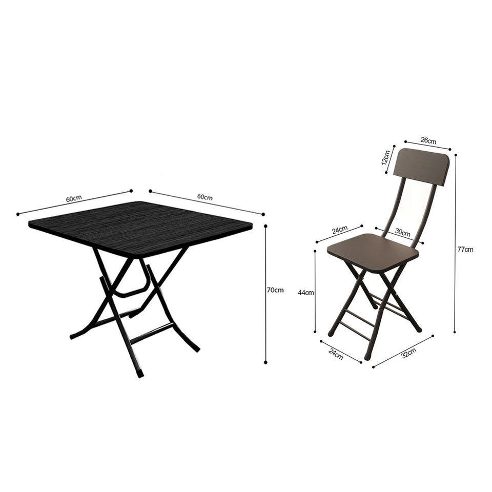 SOGA Home & Living Bundle – Black Folding Dining Table & 2 Foldable Chairs for Home Decor