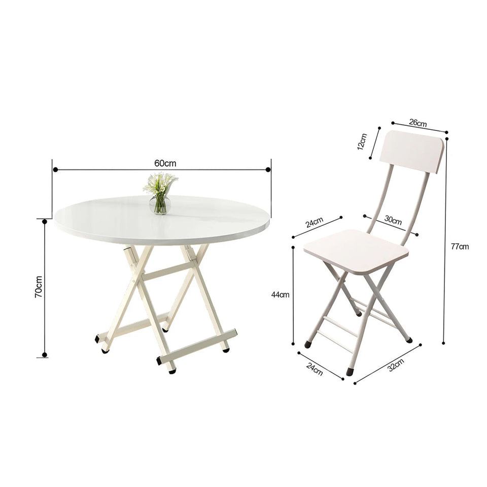 SOGA Home & Living Bundle – White Folding Dining Table & 2 Foldable Chairs for Home Decor