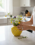 SOGA 21x22cm Yellow with White Mini Floral Small Ceramic Flower Vase Elegant Living Room Home Decor