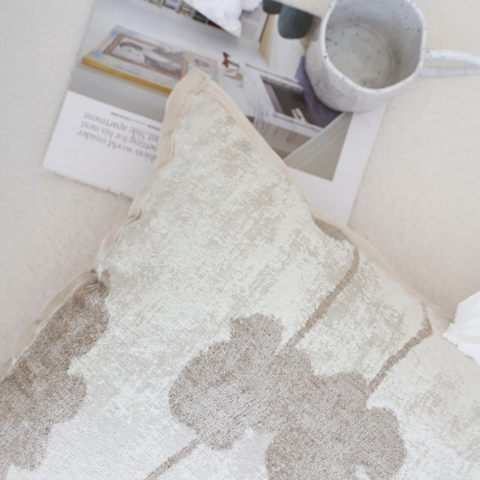 SOGA 45cm Botanical Beige Poppy Flower Print Linen Decorative Throw Pillow