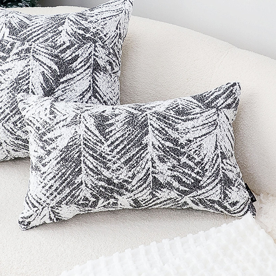 SOGA 35cm Modern Charcoal Palm Leaf Print Contemporary Throw Pillow