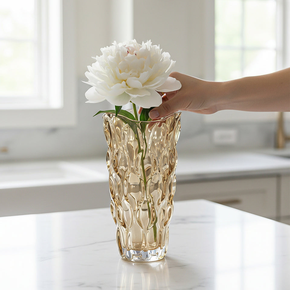 SOGA 29.8cm Golden Amber Glass Crystal Vase Elegant Modern Home Decor