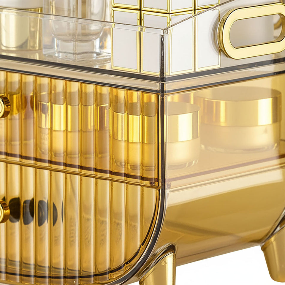 SOGA 3 Tier Golden Yellow Multifunctional Countertop Cosmetic Storage Makeup Skincare Holder Jewelry Cabinet Bathroom Desk Drawer Vanity Organiser
