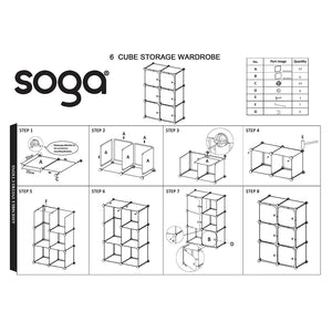 SOGA 3 Tier 6-Cube Portable Wardrobe Divide-Grid Modular Storage Organiser Foldable Closet