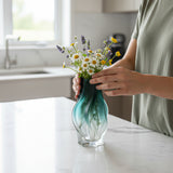 SOGA 27cm Glass Vase Blue with Beautiful glass Bubble Texture Art Vases
