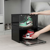SOGA 2X 6 Tier Black Portable Shoe Organiser Sneaker Footwear Folding Plastic Bin Stackable Storage Box with Magnetic Door