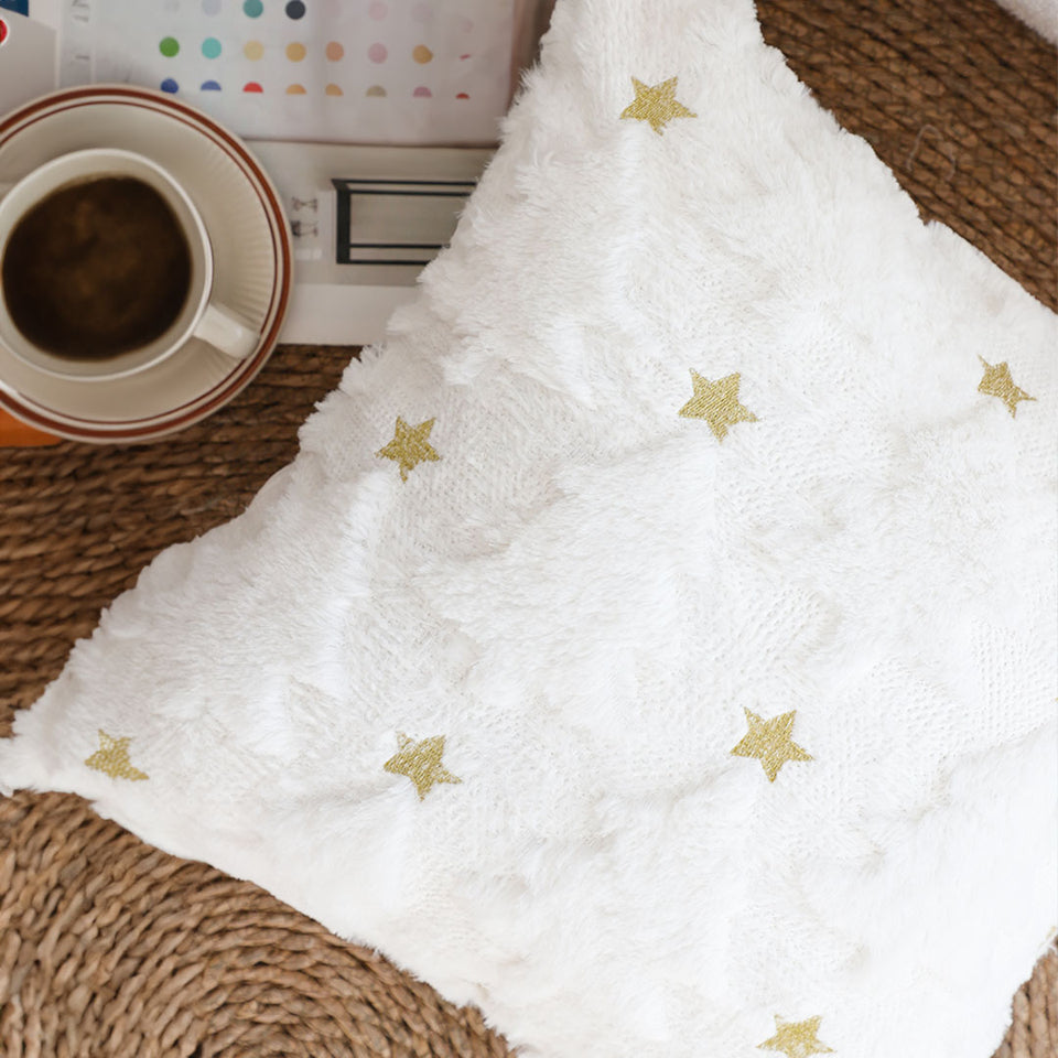 SOGA 2X 45cm Celestial Cream Textured Gold Star Pattern Throw Pillow