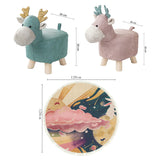 SOGA Home & Living Bundle – Pink & Green Deer Children’s Ottomans & Sky Clouds Round Rug