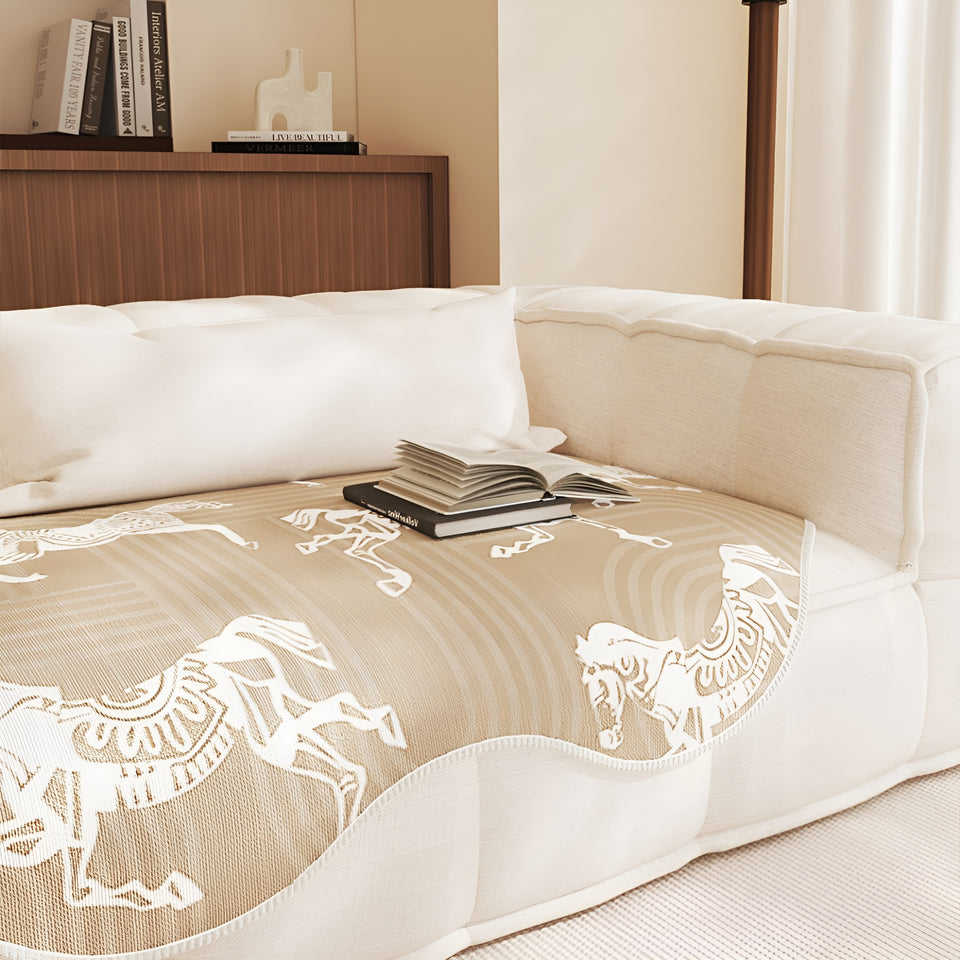 SOGA Four-Seater Beige Horse Print 90x260cm Throw Blanket Sofa Cover