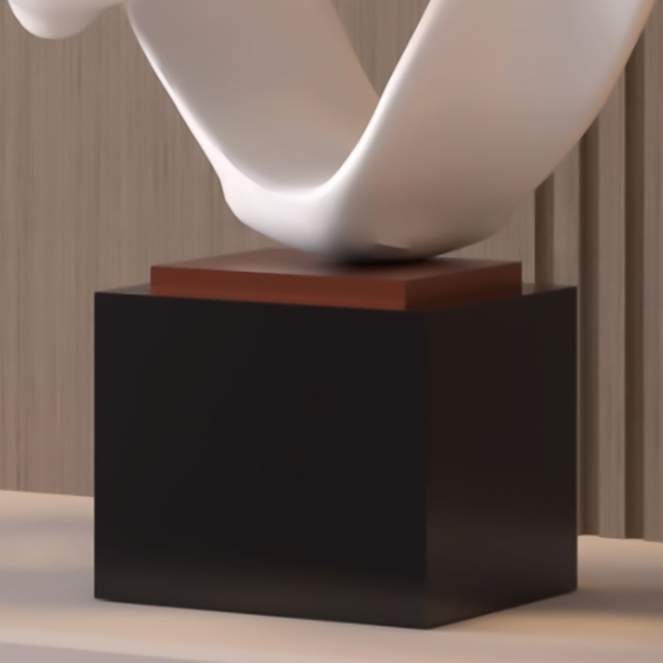 SOGA 41cm White Abstract Sculpture Loop-Inspired Art with Black Base for Home Decor