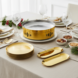 SOGA Kitchenware Bundle – Gold Nordic Plate Set, 26cm Grilling Plate & 28cm DryPot