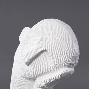 SOGA 38cm White Minimalist Head Resin Sculpture with Hand at Side and Linear Texture for Home Decor