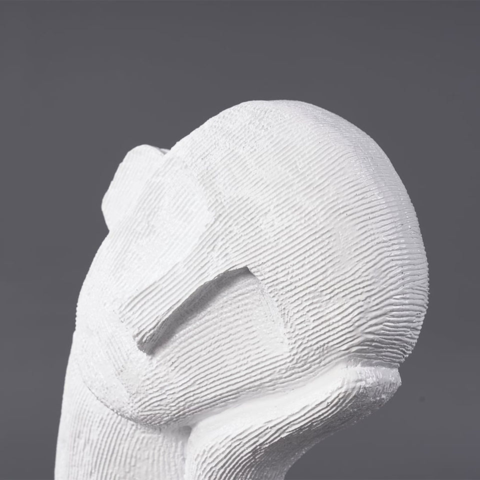 SOGA 38cm White Minimalist Head Resin Sculpture with Hand at Side and Linear Texture for Home Decor