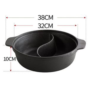 SOGA 2X 32CM Round Cast Iron Shabu Shabu Hotpot Beef Chicken Stew Wok Two-Flavor Division