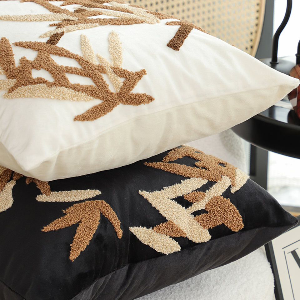 SOGA 2X 45cm Black Brown Bamboo Leaf Botanical Embroidered Throw Pillow