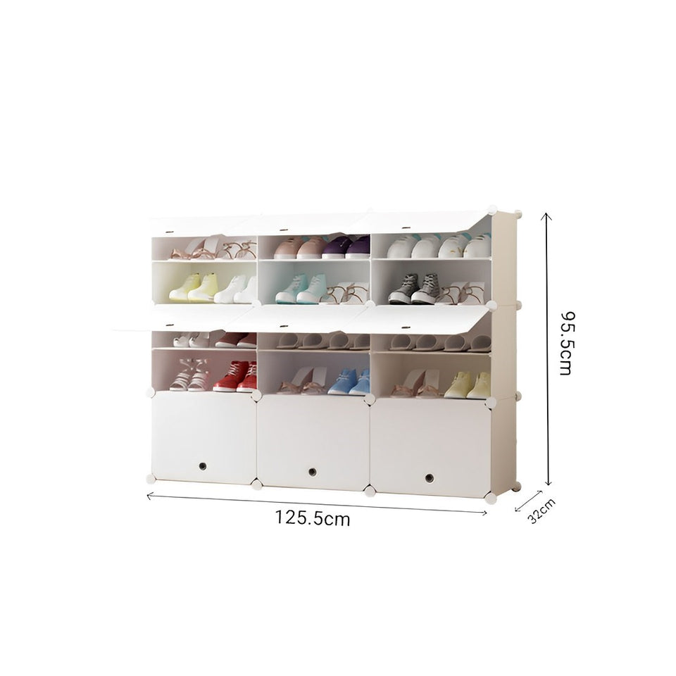 SOGA 5 Tier 3 Column White Shoe Rack Organizer Sneaker Footwear Storage Stackable Stand Cabinet Portable Wardrobe with Cover