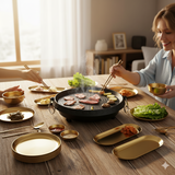 SOGA Kitchenware Bundle – Round Portable Korean BBQ Stove, Gold Grilling Plate & Nordic Plate Set