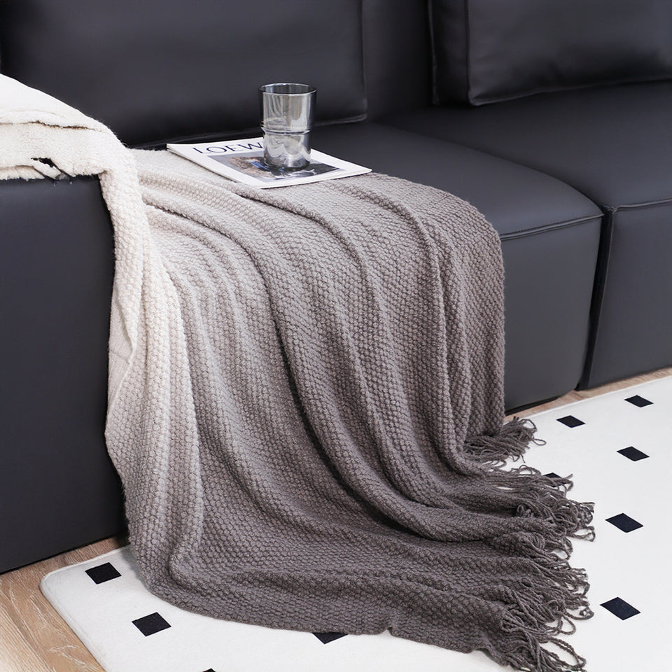 SOGA 127x170cm Star Grey Blanket – Gradient Tassel Throw for Cozy Home Comfort