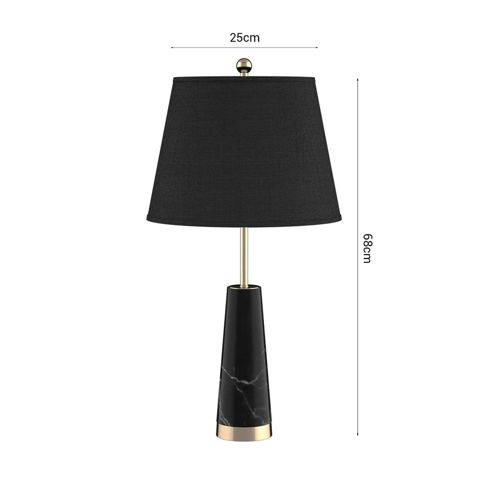 SOGA 68cm Black Marble Bedside Desk Table Lamp Living Room Shade with Cone Shape Base