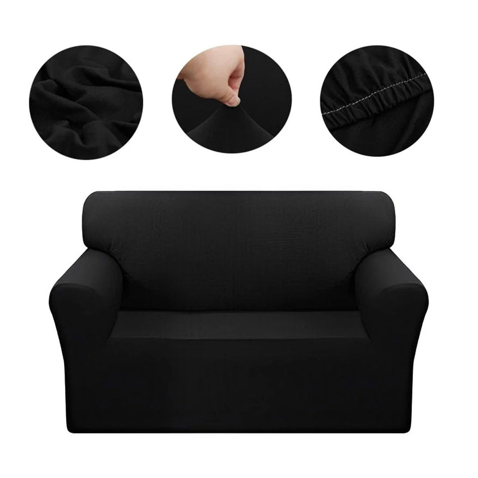 SOGA 2-Seater Black Sofa Cover Couch Protector High Stretch Lounge Slipcover Home Decor