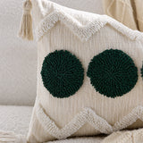 SOGA 30cm Cream Green Circle Pom Chevron Tassel Decorative Pillow