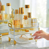 SOGA 3 Tier Transparent Multifunctional Countertop Cosmetic Storage Makeup Skincare Holder Jewelry Cabinet Bathroom Desk Drawer Vanity Organiser