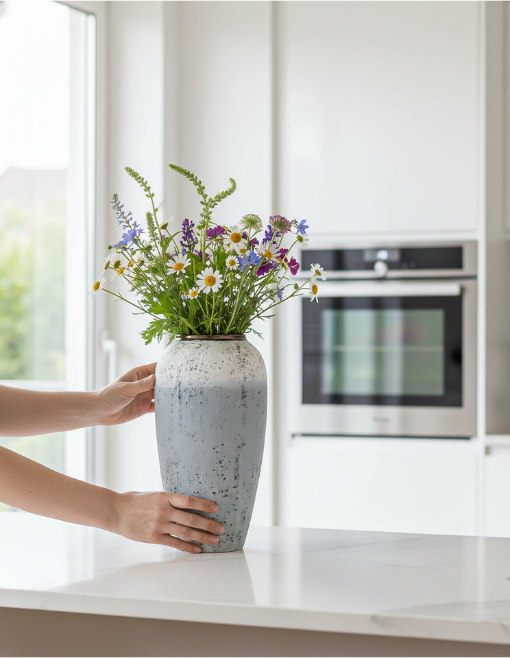 SOGA 35x17cm White and Grey Large Ceramic Flower Vase Elegant Living Room Home Decor