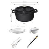 SOGA Kitchenware Bundle – White Japanese Ceramic Dinnerware Set & Black Cast Iron Stewpot