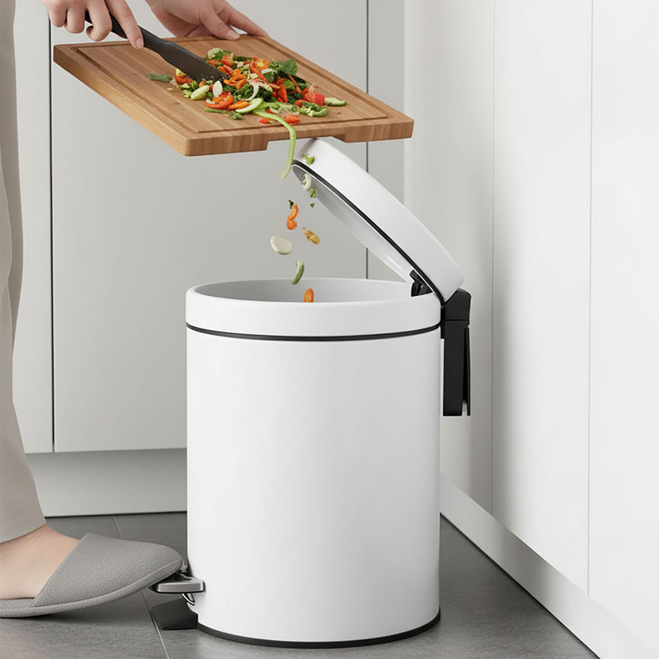 SOGA 4X Foot Pedal Stainless Steel Rubbish Recycling Garbage Waste Trash Bin Round 7L White