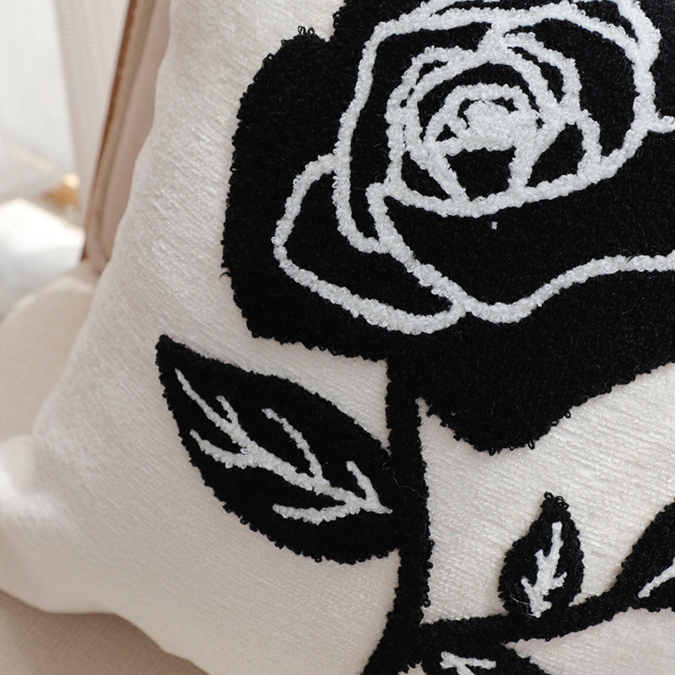 SOGA 2X 45cm White Black Single Rose Embroidered Throw Pillow