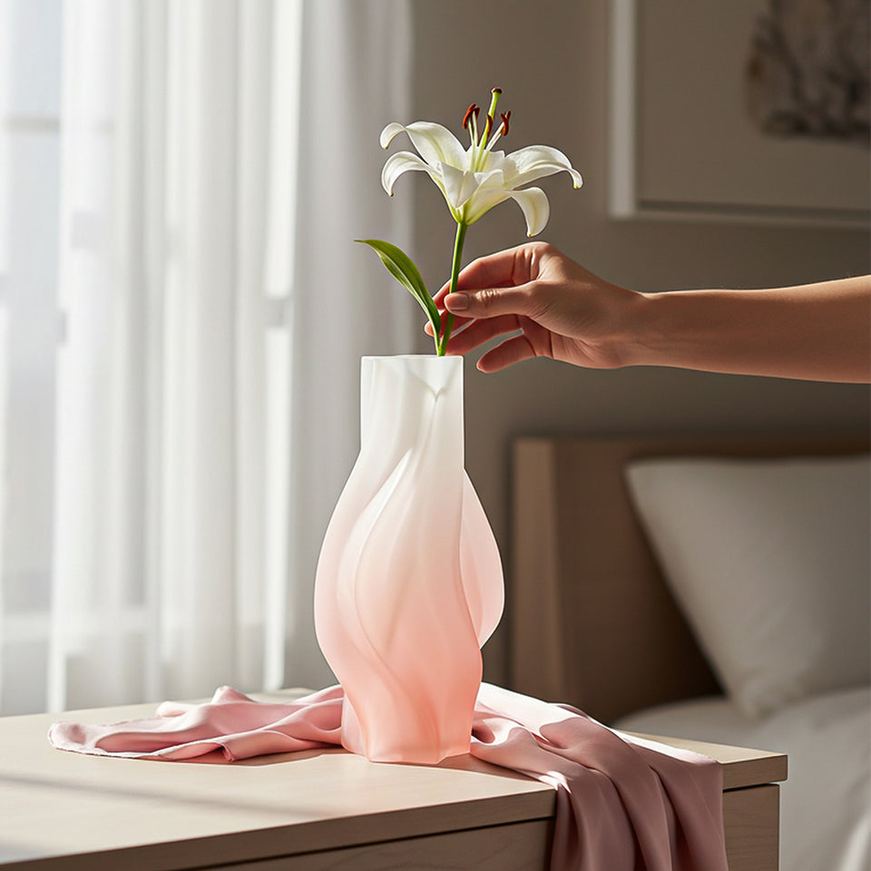 SOGA 32cm Pink Glass Vase Art Blown Hand Flower Tall Vintage Art Vases